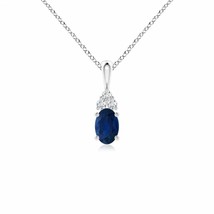 Oval Sapphire Solitaire Pendant with Trio Diamond in Silver (AA, Size- 6x4MM) - £290.35 GBP