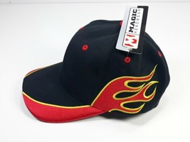 Magic Headwear Black Red Embroidered Flames Baseball Hat Cap New W Tags - $12.99