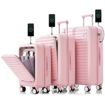 Pink Luggage Set: 20/24/28&quot; Spinner, USB Port - £171.14 GBP