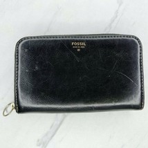 Fossil Black Sydney Cowhide Leather Zip Around Wallet - £7.81 GBP