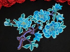 Fashion Blue flower patches, Iron on embroidered Peony patch  - £8.69 GBP