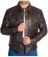 Leather Jacket Shirt Men&#39;s Men Full Sleeve Soft Motorcycle Soft Vintage ... - $2,575.78 MXN