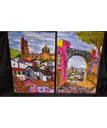 2 Hand painted Large Mexican Tile Painting of Mexico City Signed  Artist... - £77.90 GBP