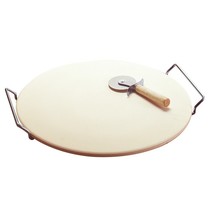 Large Round 15 Pizza Ceramic Baking Stone Set Steel Rack Cutter Knife Pan - £20.98 GBP