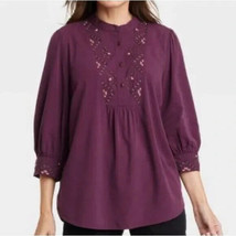 Women&#39;s Bishop 3/4 Sleeve Embroidered Blouse - Knox Rose Plum Purple Size XS - £7.72 GBP