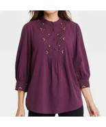 Women&#39;s Bishop 3/4 Sleeve Embroidered Blouse - Knox Rose Plum Purple Siz... - $9.87