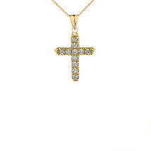 14k Yellow Gold Mini Elegant Diamond Cross Pendant Necklace 16&quot; 18&quot; 20&quot; 22&quot; - £86.50 GBP+