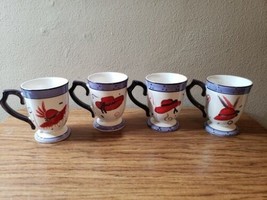 Set Of 4 Red Hat Society Pedestal Coffee/Tea Mugs Vintage Cantabury Potteries - £10.15 GBP