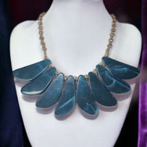 Vintage Green Blue Marbled Acrylic Statement Bib Collar Necklace 18&quot; Boh... - £6.73 GBP