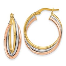 14K Tri-Color Gold Twisted Hoop Earrings - £199.83 GBP