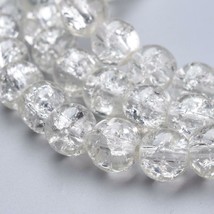 50 Crackle Glass Beads 8mm Clear Veined Bulk Jewelry Supplies Set  - £5.82 GBP