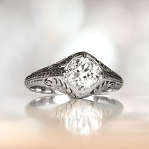 Art Deco 1.15Ct Round Cut Simulated Diamond 925 Silver Vintage Engagement Ring - £58.08 GBP