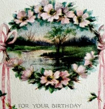 For Your Birthday Greeting Postcard 1920s Gibson Art Co Pink Flowers PCBG3D - £12.01 GBP