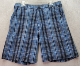 Nautica Short Men Size 34W Blue Plaid 100% Cotton Adjustable Waist Slash Pockets - £14.50 GBP