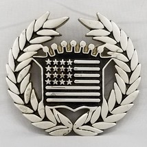 Belt Buckle Cadillac Logo American Flag Wreath Crown Crest Heavy Silver Color - £39.78 GBP