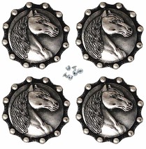1-1/4&quot; Set of 4 Horse Head Engraved Tack Belt Bag Conchos Screw Back Co641 - $24.74