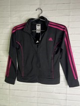 NEW Adidas Long Sleeve Full Zip Track Jacket Lightweight Black Pink Girls S 7-8 - £23.36 GBP