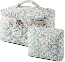 2 Pcs Large Quilted Makeup Bag Cotton Quilted Toiletry Bag for Women Floral Coqu - £32.25 GBP