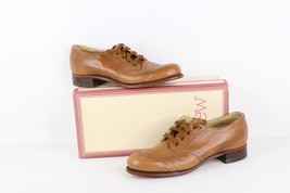 NOS Vintage 90s Womens 7.5 3A Chunky Heel Leather Wingtip Shoes Camel Br... - $94.00