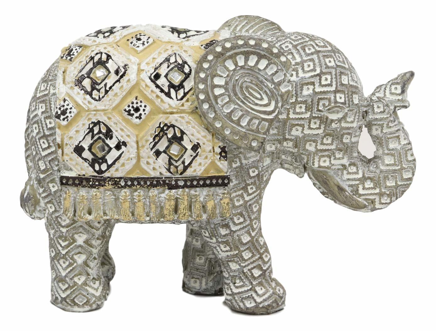 Silver and Gold Patterned Baby Calf Elephant with Trunk Up Statue 5.5&quot;L - $19.99