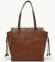 Fossil Brooklyn Shopper Brown Leather Studded Tote SHB2671213 NWT $238 Retail FS - £100.47 GBP
