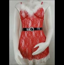 Christmas Sexy Santa Lingerie Set Red Sheer Lace Feather G String Size M... - €12,86 EUR