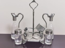 Novel Collection Paldinox Glass Cruet Set With Stand Oil Vinegar Salt And Pepper - £37.07 GBP