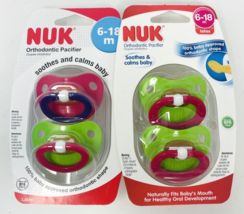 Lot of 2 Packs Nuk 6-18 Month Latex Baby Pacifiers Pink Green Orthodontic - £31.16 GBP