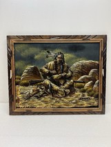 Vintage BLACK VELVET PAINTING wall art mid century modern native america... - £37.94 GBP