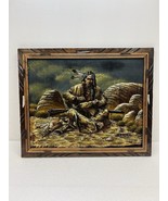 Vintage BLACK VELVET PAINTING wall art mid century modern native america... - $49.99