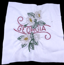 Georgia Embroidered Quilted Square Frameable Art State Needlepoint Vintage - £17.14 GBP