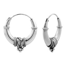 925 Sterling Silver Bali Style Hoop Earrings - £22.17 GBP