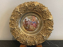 Vintage French Ornate Brass Limoges Fragonard Plaque - £196.46 GBP