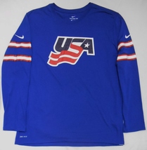 NIKE USA HOCKEY Men&#39;s Long Sleeve Replica Jersey T-SHIRT Dri Fit #17 Blu... - $44.95