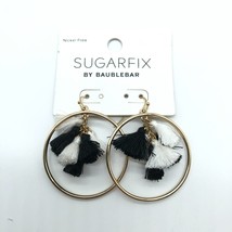 Sugarfix by Baublebar Earrings Dangle Fringe Tassel Hoop Black White Gold Tone - £3.92 GBP