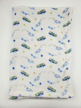 Baby Gear Blanket White w Blue Green Cars Stars Fleece Boy Security Soft B32 - £27.51 GBP