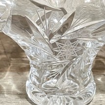 Vintage Crystal Hand Cut Small Basket Vase Pinwheel Pattern 6” High 5.25... - $19.79