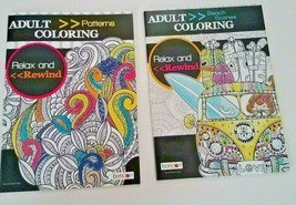 Lot of 2 Adult Coloring Books Beach Scenes &amp; Patterns. Relax &amp; Rewind* Made USA - $9.70