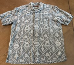 Tori Richard Men’s Gray Christmas Squares Size L Silk Button Down 50 Years - $42.65