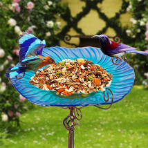 2.6Ft Height Vintage Glass Birdbath Garden Bird Feeder Bowl W Sturdy Metal Stake - £47.14 GBP