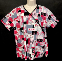 SB Scrubs Shirt Sz Medium Love Faith Breast Cancer Awareness Hearts Ribb... - $12.95