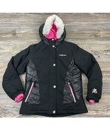 Zeroxposur Girls Winter Ski Jacket Black/Pink Hooded Pockets Size 14/16 - £19.35 GBP