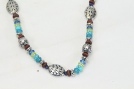 Chaps Necklace Beads Turquoise Brown Silver 18&quot; - £11.67 GBP