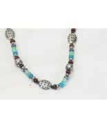 Chaps Necklace Beads Turquoise Brown Silver 18&quot; - $14.69