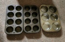 Lot of 3 Vintage Muffin Cupcake Baking Tins Pans Metal - $10.99