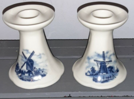 Ter Steege BV Delft Blauw Hand Painted Blue Windmill Candlesticks - $671.03 MXN