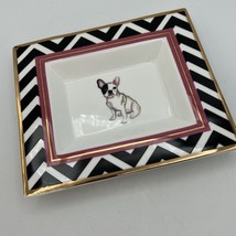 Ceramic French Bulldog Dog Trinket Dish Dresser Tray Candy Pink Black Chevron - $18.69