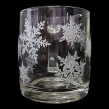 Barnies Coffee &amp; Tea Company Glass Mug Cup Coffee Clear Snowflakes Vintage Xmas - £15.84 GBP