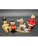 Vintage Lot of Wooden Christmas Ornaments 4 Hand Painted People Rocking ... - $35.87 CAD