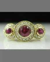 1.50Ct Oval Simulated Ruby &amp; Diamond 14K Yellow Gold Plated Women&#39;s Wedding Ring - £70.95 GBP